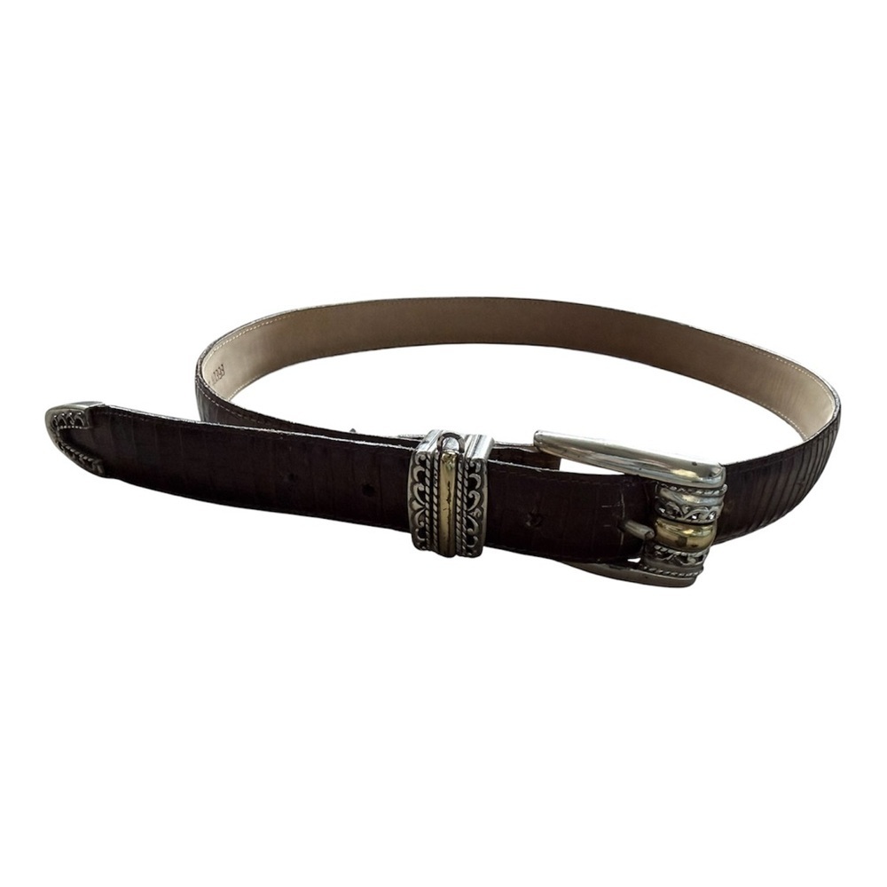 Vintage western Brighton brown leather belt with gold and silver buckle